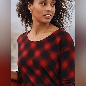 2 for $26 J Jill Plus Size Supima Cotton 3/4 Sleeve Red Black Plaid Tee 2X
